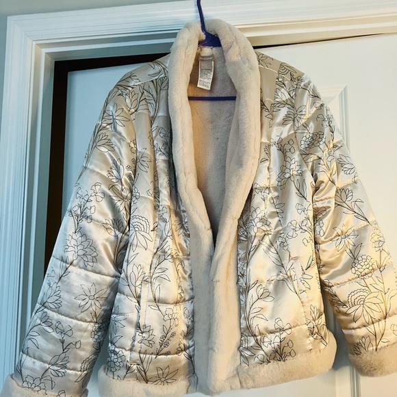 Chico's Jackets & Blazers - Chico's Cream Floral Faux Fur Jacket
